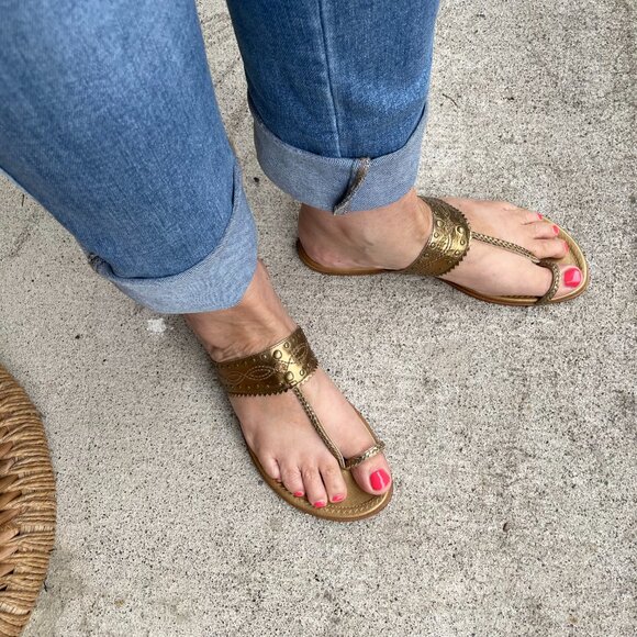 Banana Republic Western Flats Size 10 Bronze Thong Toe Ring Sandals Vintage 90s - Picture 7 of 12